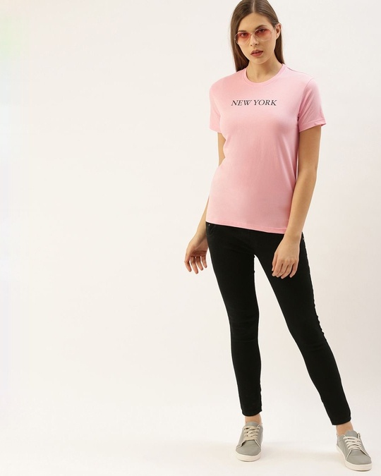 Shop Women's Pink Typography T-shirt