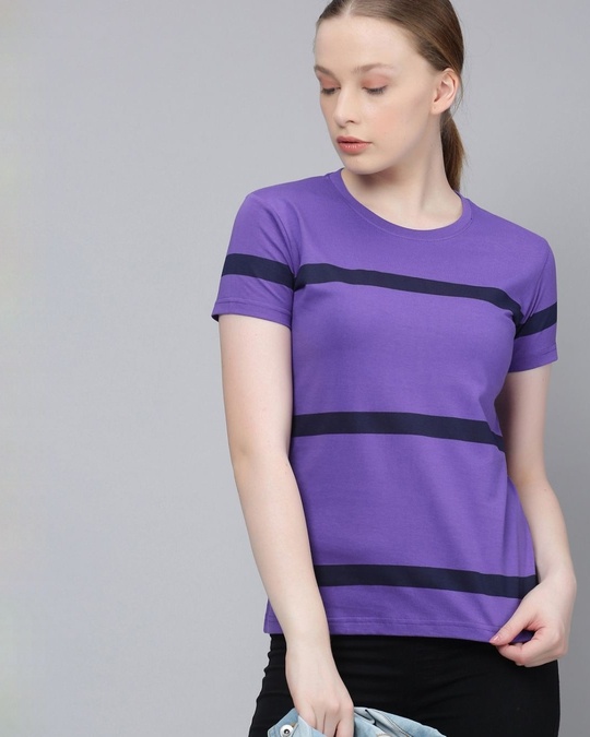Shop Women's Purple Striped T-shirt-Front