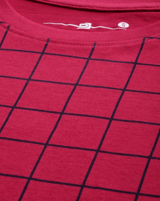 Shop Women's Red Checked T-shirt-Full