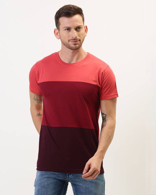 Shop Men's Red Colourblocked T-shirt-Front