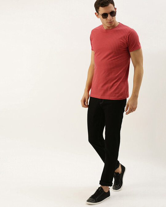 Shop Red Stripes Half Sleeves T-Shirt-Full