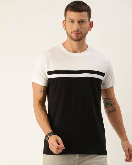 Shop Men's White & Black Colourblocked T-shirt-Front