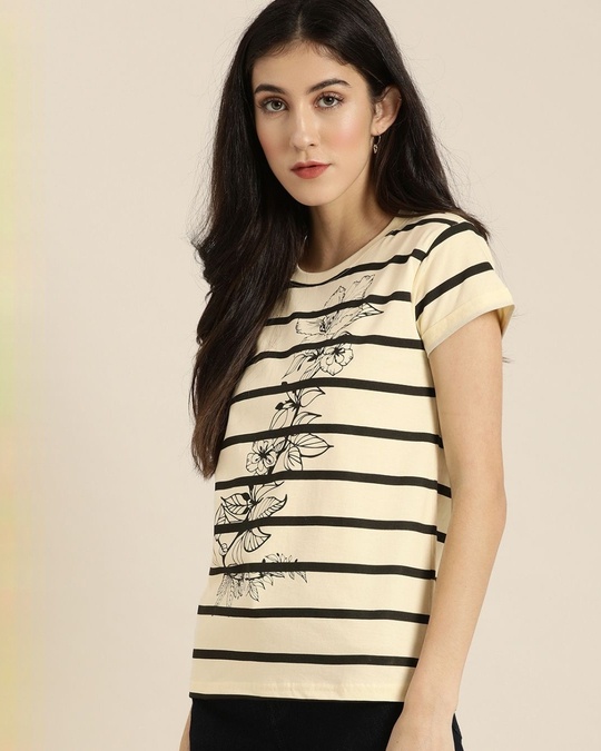 Shop Women's Beige Striped T-shirt-Design