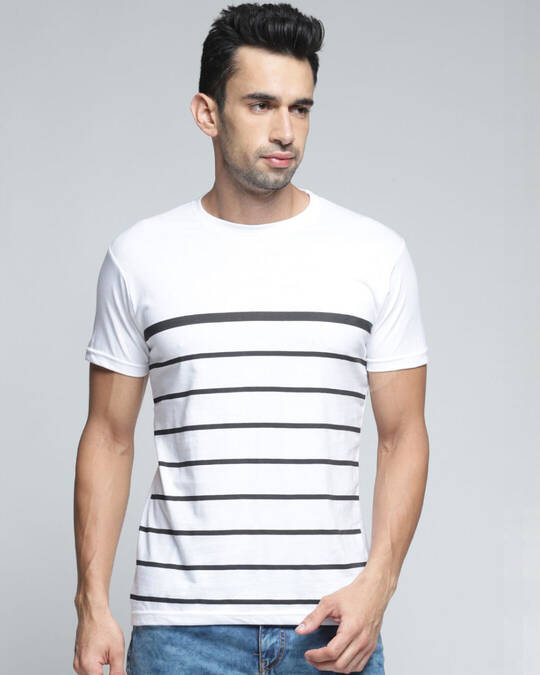 Shop Men's White Striped T-shirt-Front