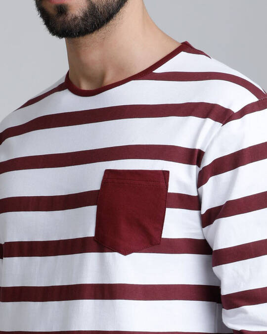 Shop Men's White Striped T-shirt-Full