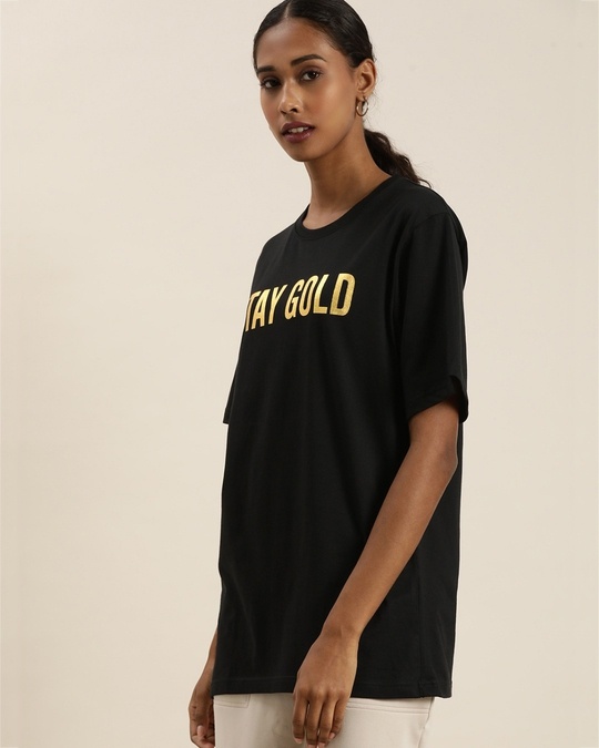 Buy Women's Black Typography Oversized T-shirt For Women Black Online 