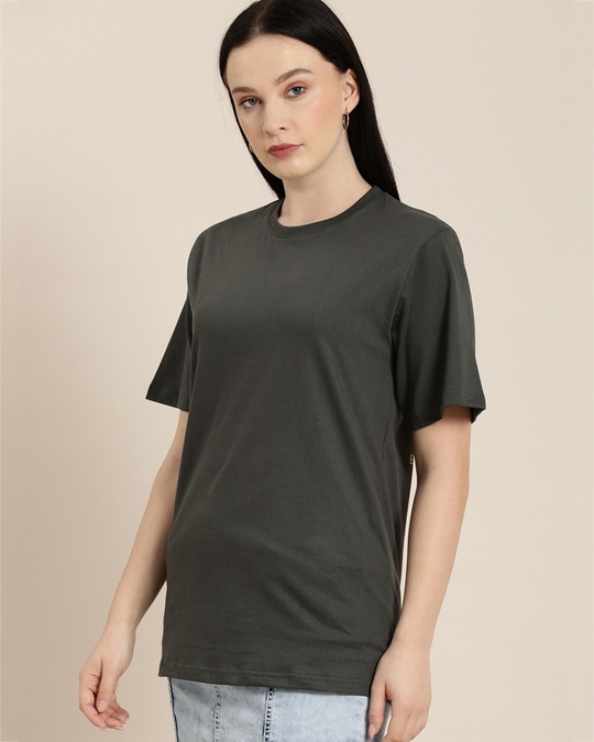 Shop Women's Grey Graphic Print Oversized T-shirt-Front