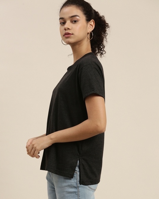 Shop Women's Black Boxy Oversized Fit T Shirt-Back