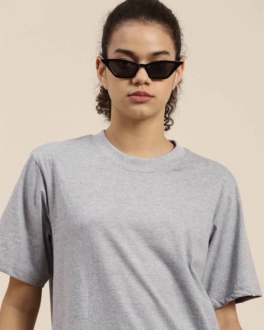 Shop Women's Grey Melange Oversized Fit T Shirt-Design