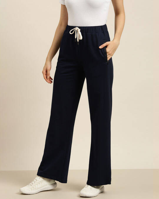 Shop Women's Navy Blue Solid Wide Leg Pants-Design