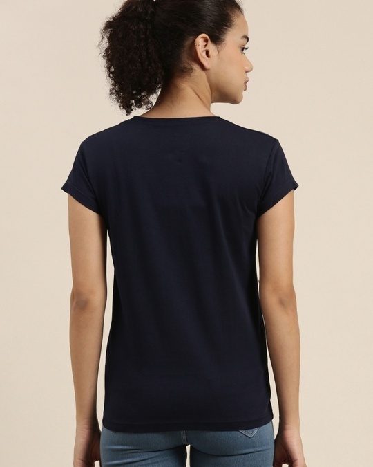 Shop Women's Navy Typographic Slim Fit T Shirt-Back