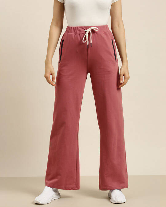 Shop Women's Pink Solid Wide Leg Pants-Front