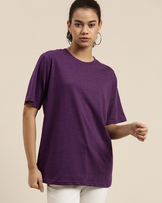 Shop Women's Purple Oversized Fit T Shirt-Front