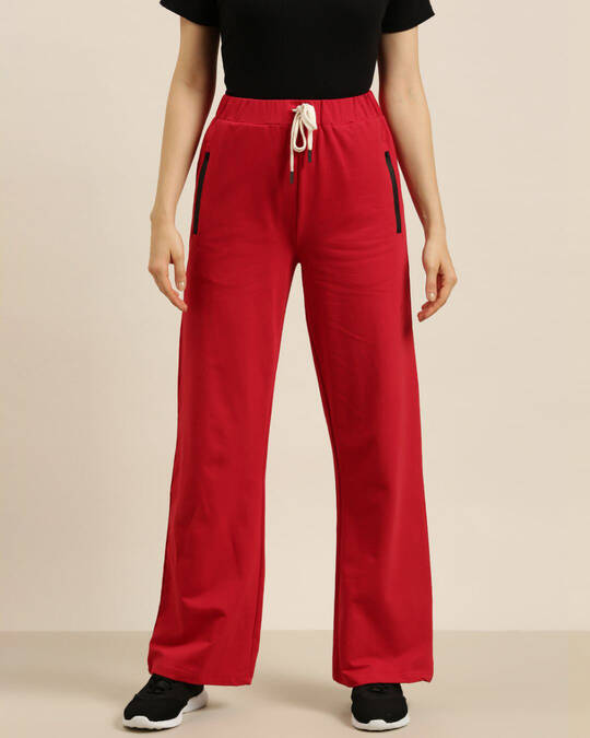 Shop Women's Red Solid Wide Leg Pants-Front