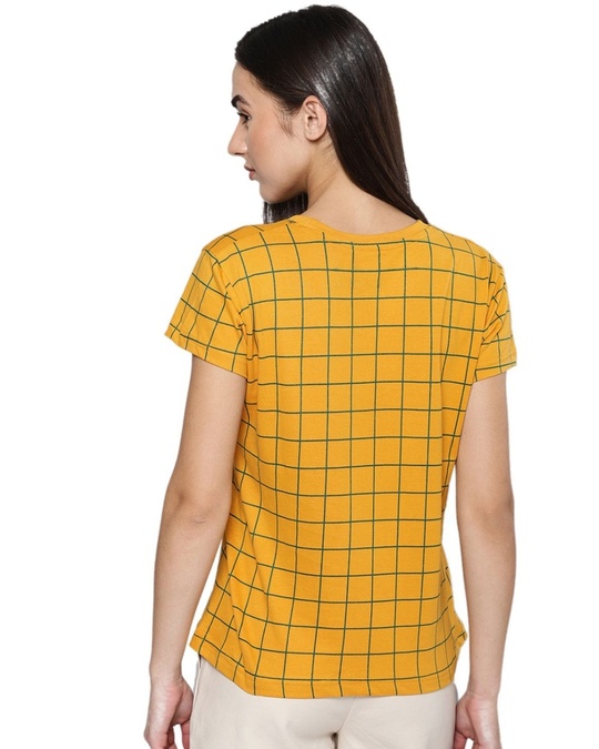 Shop Women's Yellow Checkered T-shirt-Back