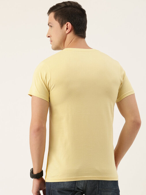Shop Yellow Colour Block T Shirt-Design