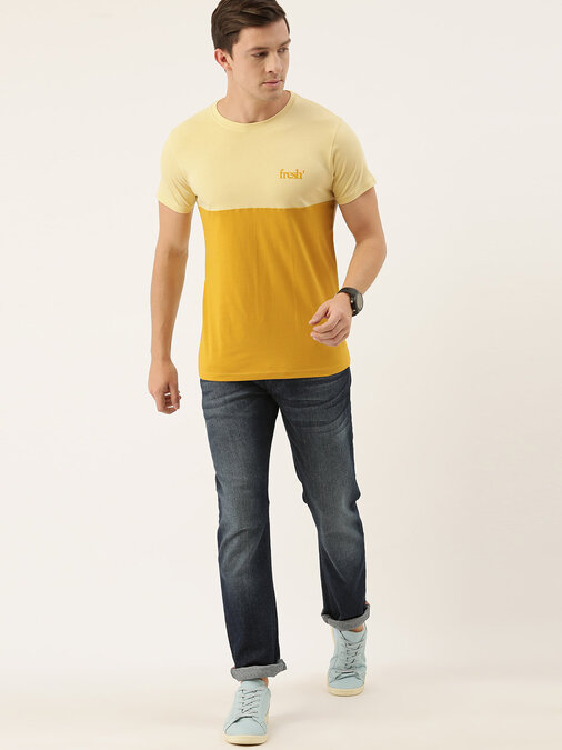 Shop Yellow Colour Block T Shirt-Full