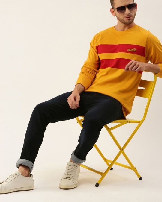 Shop Men's Yellow Colourblocked T-shirt-Full