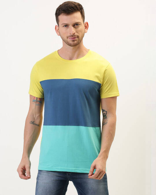 Shop Men's Yellow Colourblocked T-shirt-Front