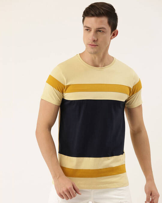 Shop Men's Yellow & Navy Colourblocked T-shirt-Front