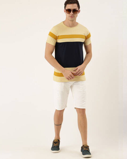 Shop Men's Yellow & Navy Colourblocked T-shirt