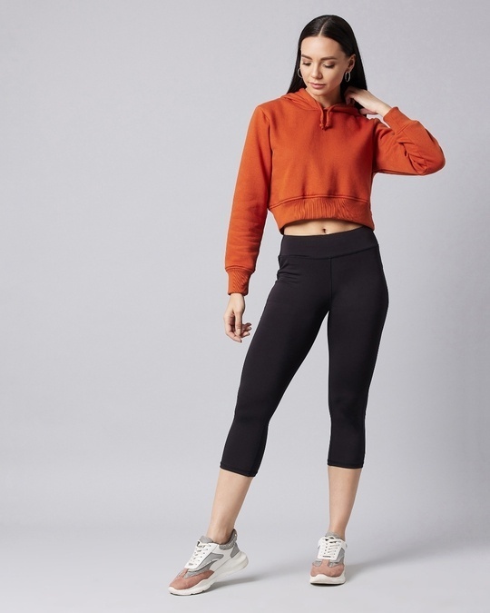 Shop Women's Orange Role With It Hooded Crop Sweatshirt