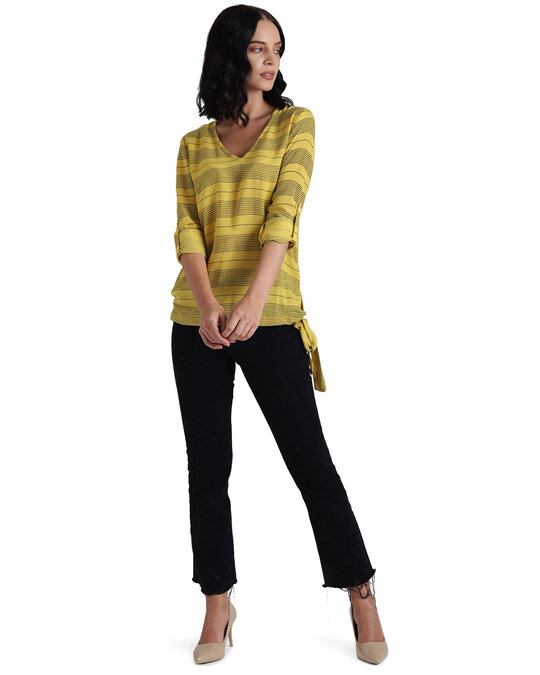Shop Women's Yellow Striped Full Sleeve Top-Full