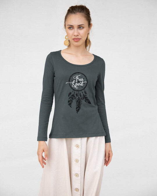 Buy Dreamcatcher Free Spirit Grey Printed Full Sleeve T ...