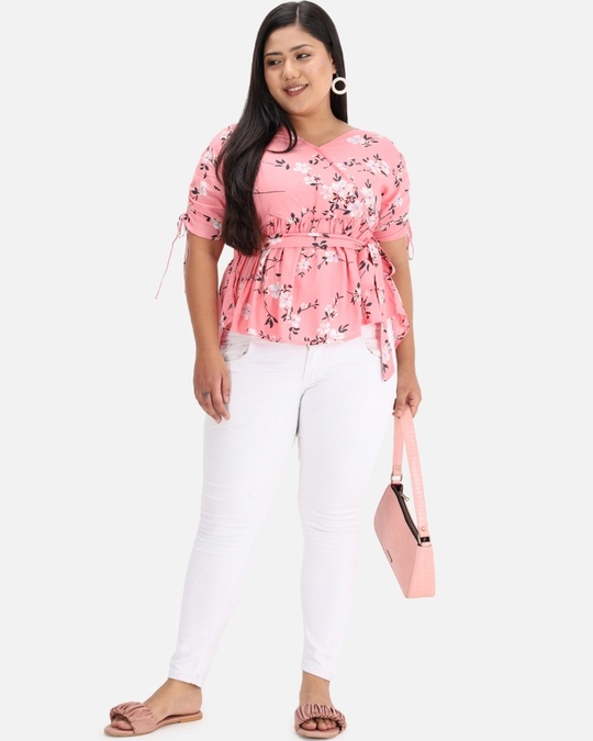 Shop DRY STATE - BEYOUND SIZE Casual Floral Print Women Pink White Black Top-Full