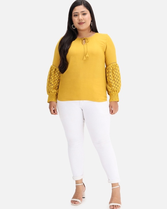Shop DRY STATE - BEYOUND SIZE Casual Solid Women Yellow Top-Back