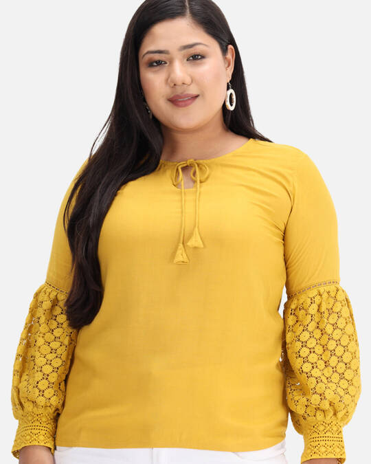 Shop DRY STATE - BEYOUND SIZE Casual Solid Women Yellow Top-Front