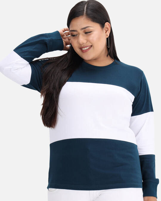 Shop DRY STATE - BEYOUND SIZE Color Block Women Round Neck Dark Blue White T-Shirt