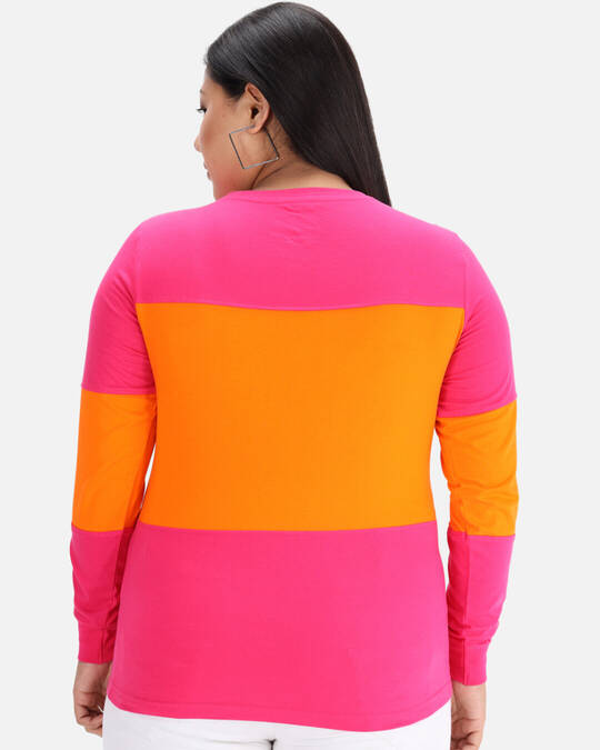 Shop DRY STATE - BEYOUND SIZE Color Block Women Round Neck Pink Orange T-Shirt-Full