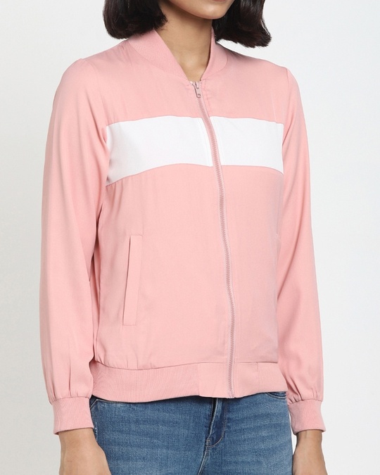 Shop Dusty Pink Fashion Color Block Bomber Jacket