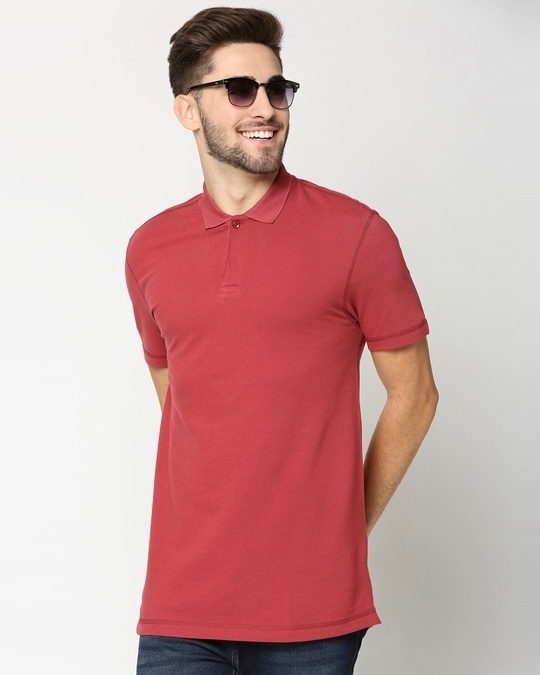 Shop Earth Red Half Sleeve Contrast Polo-Front