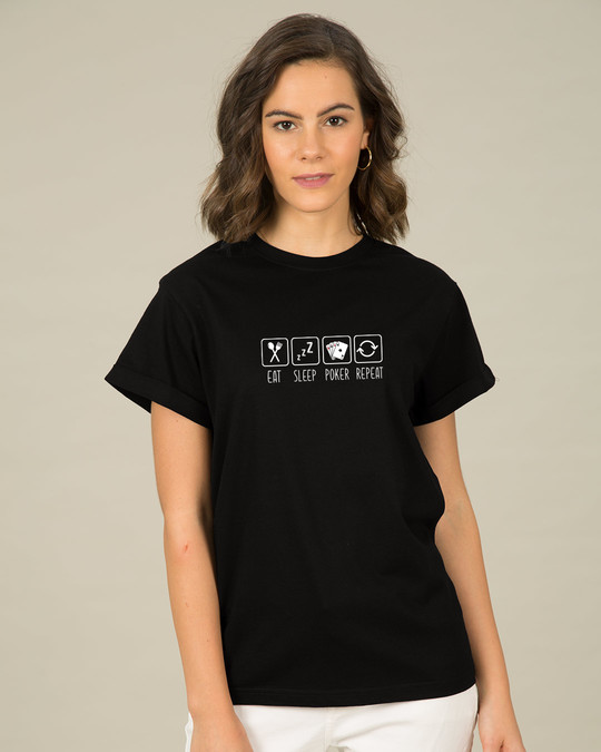 Shop Eat Sleep Poker Repeat Boyfriend T-Shirt-Front