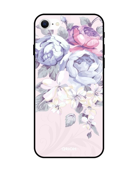 Shop Elegant Floral Printed Premium Glass Cover for iPhone SE 2022 (Shock Proof, Lightweight)-Front