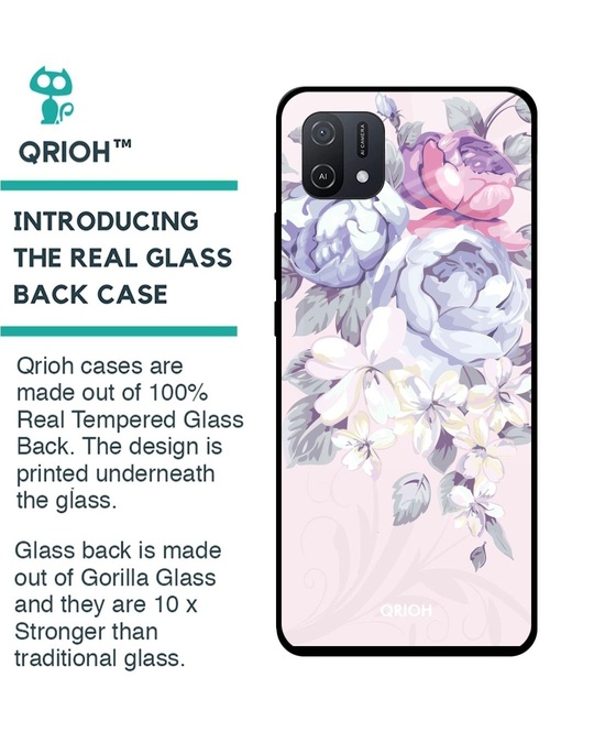 Shop Elegant Floral Printed Premium Glass Cover for Oppo A16K (Shockproof, Light Weight)-Back