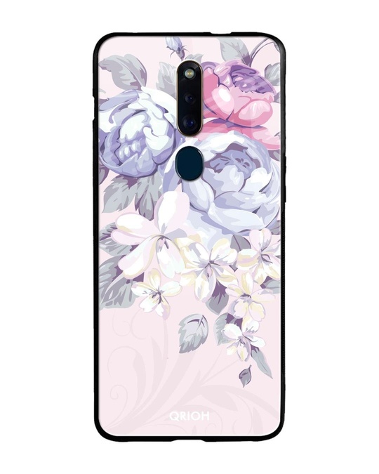 Shop Elegant Floral Printed Premium Glass Cover for Oppo F11 Pro (Shock Proof, Lightweight)-Front