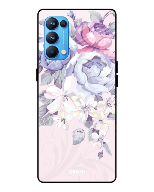 Shop Elegant Floral Printed Premium Glass Cover for Oppo Reno 5 Pro (Shock Proof, Lightweight)-Front