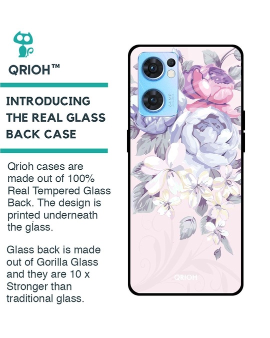 Shop Elegant Floral Printed Premium Glass Cover for Oppo Reno 7 5G (Shock Proof, Lightweight)-Back