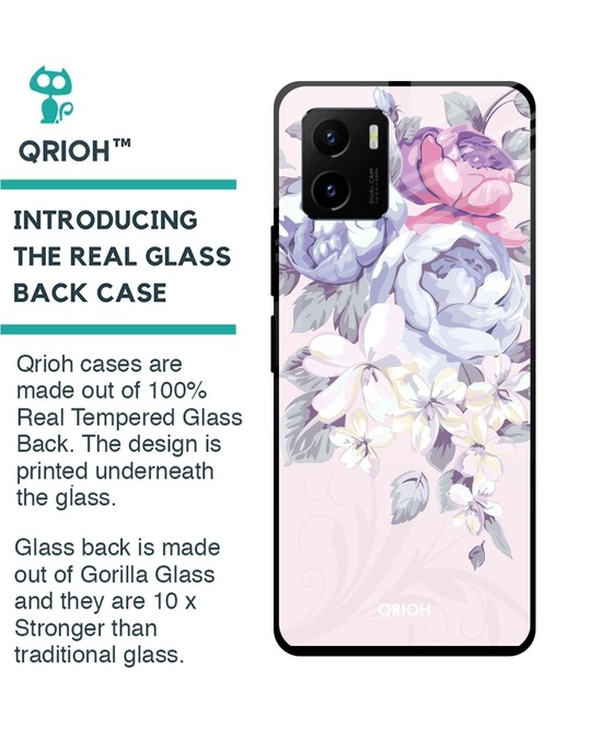 Shop Elegant Floral Printed Premium Glass Cover for Vivo Y15s (Shockproof, Light Weight)-Back