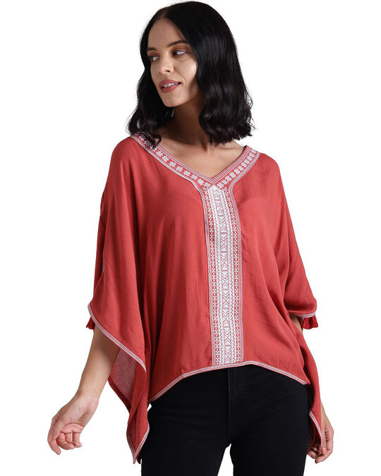 Shop Women's Red Abstract Full Sleeve Top-Front