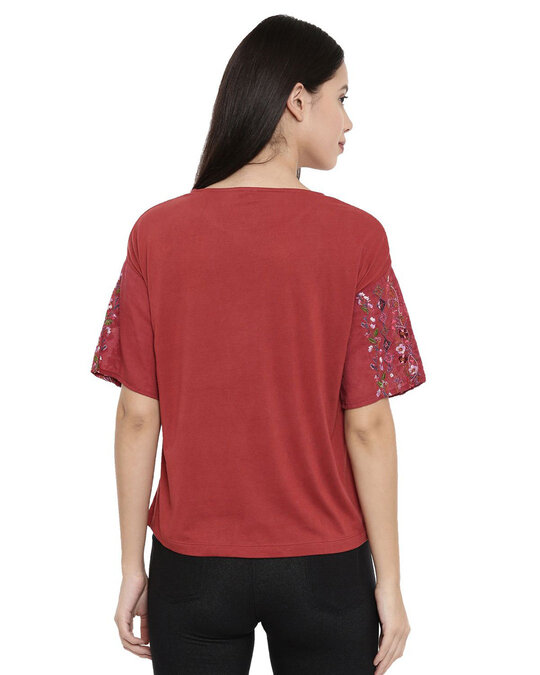 Shop Women's Embroidered Sleeve Rust Blouse-Full