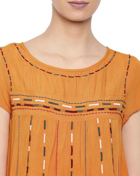 Shop Women's Embroidered Tangerine Peplum Top-Design