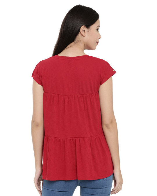 Shop Women's Embroidered Tiered Red Top-Design