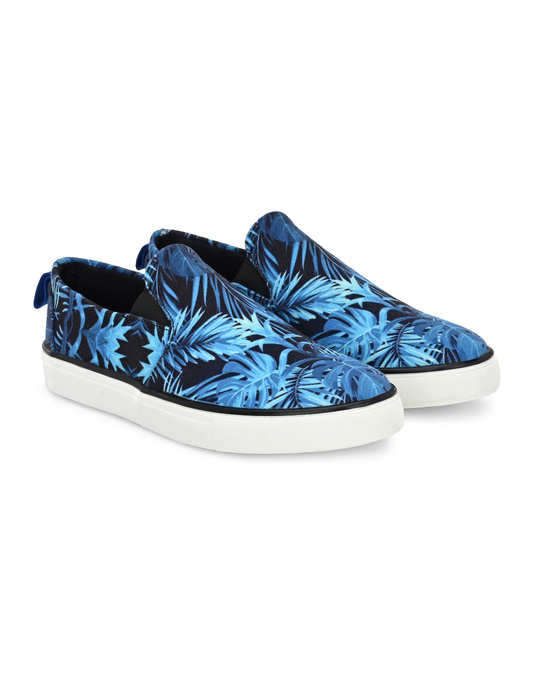Buy Men's Blue Polycanvas Floral Printed Slip-On Sneaker Online in ...