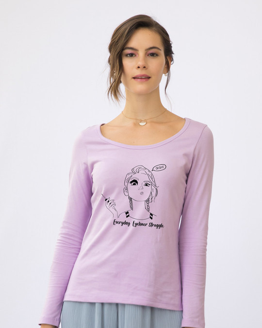Shop Eyeliner Struggle Scoop Neck Full Sleeve T-Shirt-Front