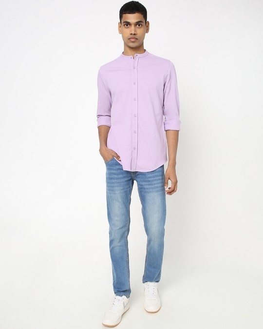 Shop Men's Feel Good Lilac Mandarin Collar Shirt-Full