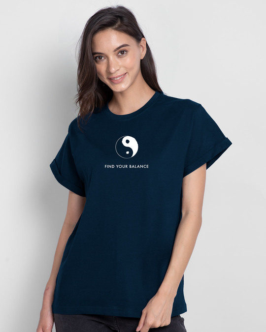 Shop Find Your Balance  Boyfriend T-Shirts Navy Blue-Back